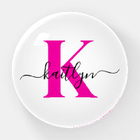 Hot Pink Black Initial Name Monogrammed