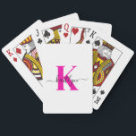 Hot Pink Black Initial Name Monogrammed Poker Cards<br><div class="desc">This simple, elegant white deck of playing cards with your first name in a trendy script font in black typed over your first initial in a modern cap font in hot pink are perfect for when you get together with friends to play cards. They're stylish and trendy and yet very...</div>