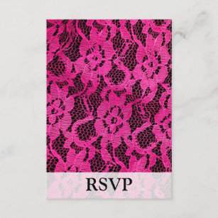 Hot Pink/Black Lace-Look RSVP Card