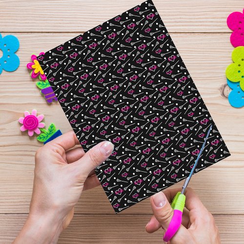 Hot Pink Black Lacrosse Stick  Hearts Scrapbook