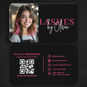 Hot Pink Black Lash Technician Photo QR Code Business Card