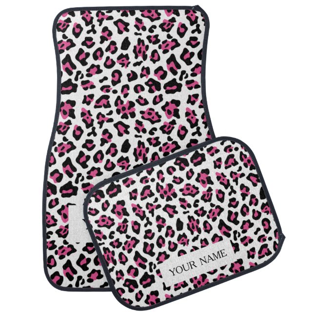 Hot Pink Black Leopard Animal Print Pattern Car Floor Mat (Set)