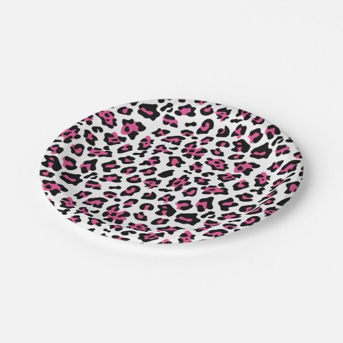Hot Pink Black Leopard Animal Print Pattern Paper Plates