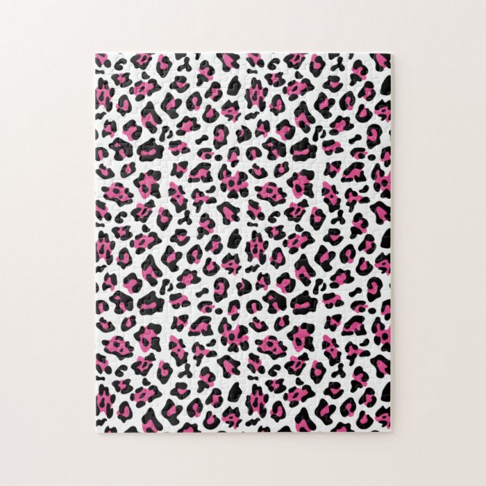 Hot Pink Black Leopard Animal Print Pattern Jigsaw Puzzle
