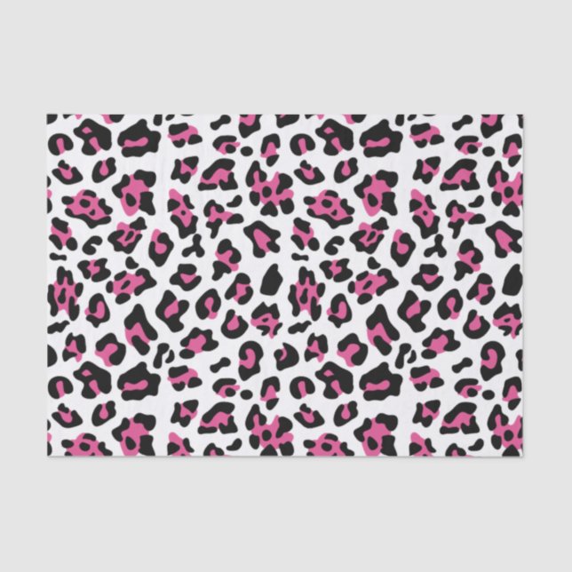 Hot Pink Black Leopard Animal Print Pattern Tissue Paper (Front)