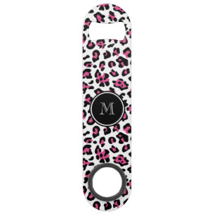 Hot Pink Black Leopard Animal Print with Monogram Bar Key