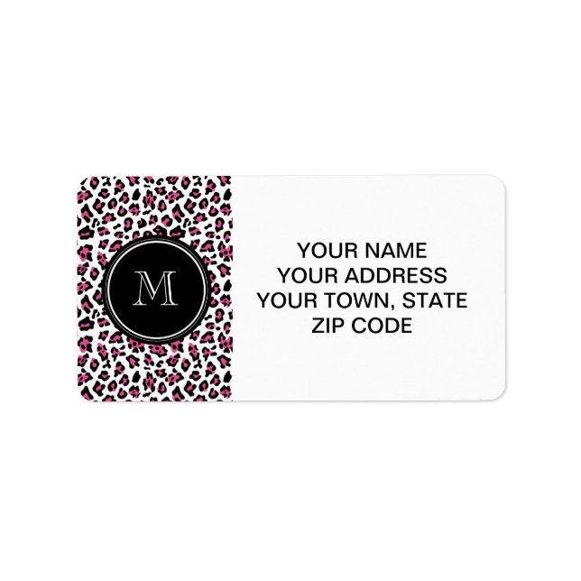 Hot Pink Black Leopard Animal Print with Monogram Label (Front)