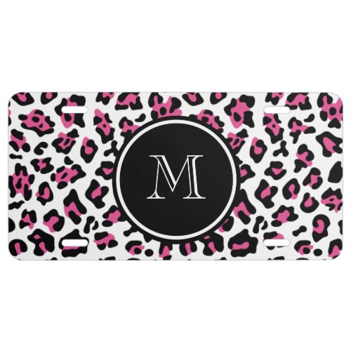 Hot Pink Black Leopard Animal Print with Monogram License Plate