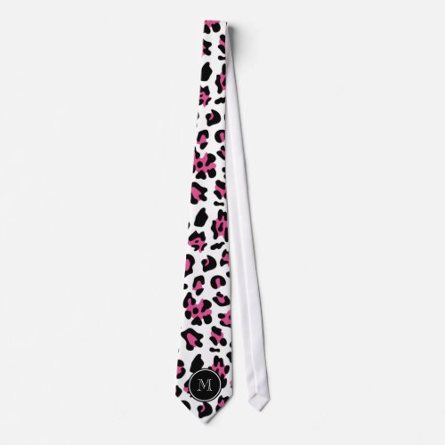 Hot Pink Black Leopard Animal Print with Monogram Tie