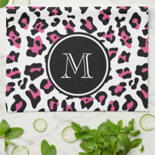 Hot Pink Black Leopard Animal Print with Monogram Towel