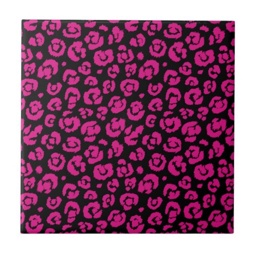 Hot Pink Black Leopard Print Ceramic Tile