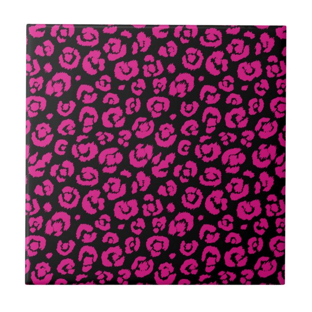 Hot Pink Black Leopard Print Ceramic Tile (Front)