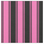 [ Thumbnail: Hot Pink & Black Lined/Striped Pattern Fabric ]