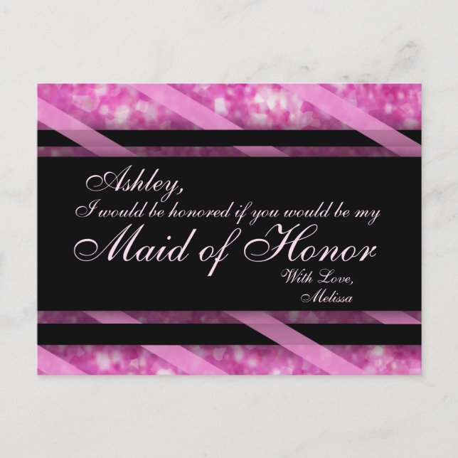 Hot Pink, Black | Maid of Honor Invitation Postcard (Front)