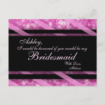 Hot Pink  Black | Maid Of Honor Postcard by GlitterInvitations at Zazzle