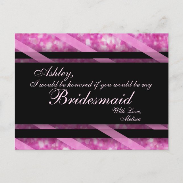 Hot Pink, Black | Maid of Honor Postcard (Front)