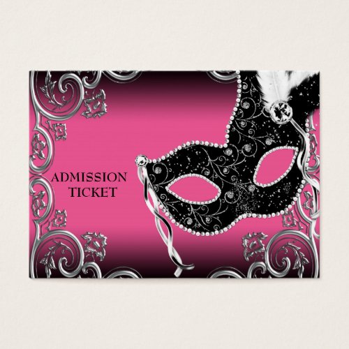 Hot Pink Black Masquerade Party Admission Tickets Business Card Template