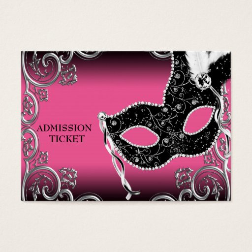 Customizable Hot Pink Black Masquerade Party Admission Tickets Business Card Template
