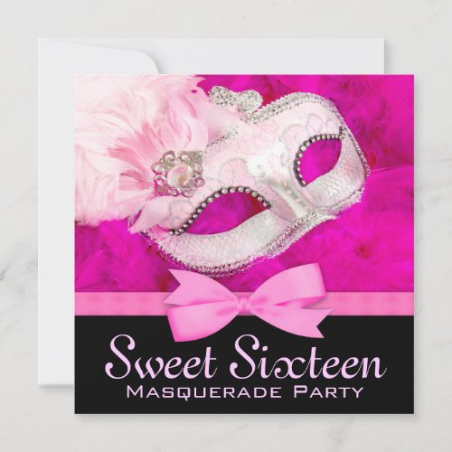 Hot Pink Black Masquerade Party Invitations