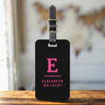 Hot Pink Black Minimal Modern Monogram  Luggage Tag<br><div class="desc">Elevate your travel experience with our Classic Elegant Modern Minimalist Monogram Luggage Tag. This meticulously designed accessory seamlessly combines timeless elegance with contemporary minimalism, ensuring your luggage stands out with sophistication. Crafted with precision and attention to detail, this luggage tag is more than just a practical item; it's a personalized...</div>