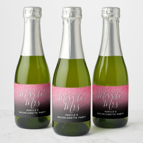 Hot Pink Black Miss to Mrs Bachelorette   Sparkling Wine Label