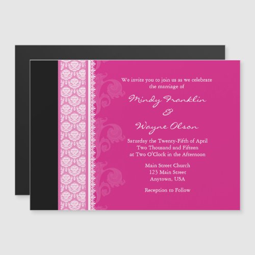 Hot Pink Black Modern Magnetic Wedding Invitation