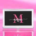 Hot Pink Black Modern Script Girly Monogram Name Business Card Case<br><div class="desc">Make a professional statement with our Hot Pink Modern Script Girly Monogram Name Business Card Case! This sleek and stylish case features a bold hot pink design, personalized with your name in an elegant modern script for a chic, custom touch. Perfect for carrying and protecting your business cards, it combines...</div>