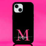 Hot Pink Black Modern Script Girly Monogram Name iPhone 15 Case<br><div class="desc">Protect your phone in style with our Hot Pink Modern Script Girly Monogram Name iPhone 15 Case! Featuring a vibrant hot pink design, this case is personalized with your name in a chic modern script for a custom touch. Designed for the iPhone 15, it offers durable protection against scratches and...</div>