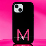 Hot Pink Black Modern Script Girly Monogram Name iPhone 15 Case<br><div class="desc">Protect your phone in style with our Hot Pink Modern Script Girly Monogram Name iPhone 15 Case! Featuring a vibrant hot pink design, this case is personalized with your name in a chic modern script for a custom touch. Designed for the iPhone 15, it offers durable protection against scratches and...</div>