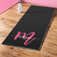 Hot Pink Black Modern Script Girly Monogram Name