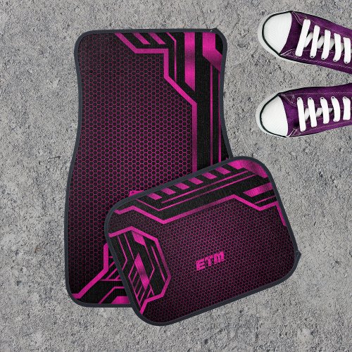 Hot Pink Black Modern Technology Abstract Monogram Car Floor Mat