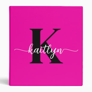 Hot Pink Black Monogram 3 Ring Binder