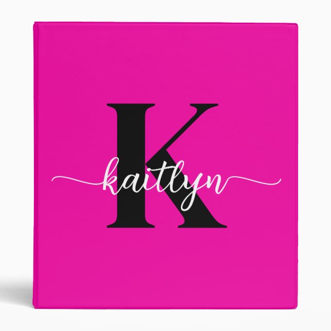 Hot Pink Black Monogram 3 Ring Binder (Front)