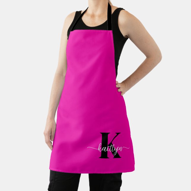 Hot Pink Black Monogram Apron (Insitu)