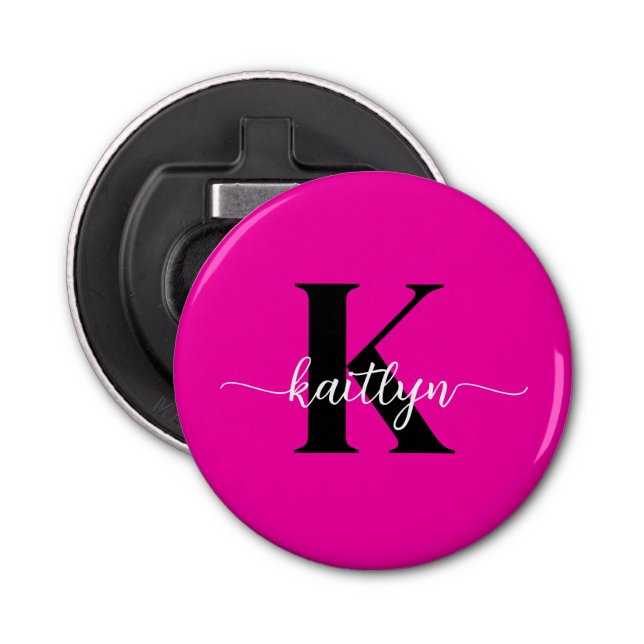 Hot Pink Black Monogram Bottle Opener (Front)