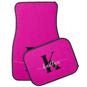 Hot Pink Black Monogram Car Floor Mat