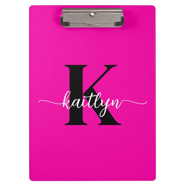 Hot Pink Black Monogram Clipboard (Front)