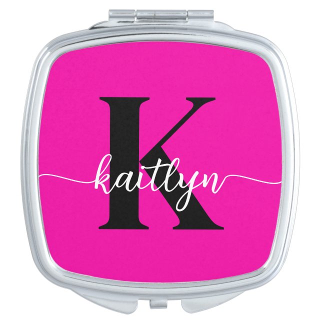 Hot Pink Black Monogram Compact Mirror (Front)