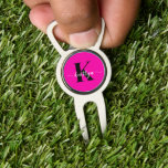 Hot Pink Black Monogram Divot Tool<br><div class="desc">This simple,  modern divot tool with your first name in a trendy script font in white and your first initial in a modern cap font in black on hot pink is perfect for you.  It's stylish and trendy and yet very classic. It's unique - like you!</div>