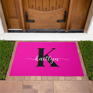 Hot Pink Black Monogram Doormat