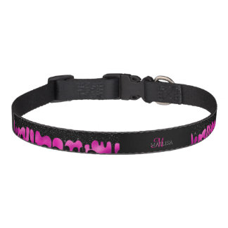Hot Pink & Black Monogram Dripping Script Custom  Pet Collar