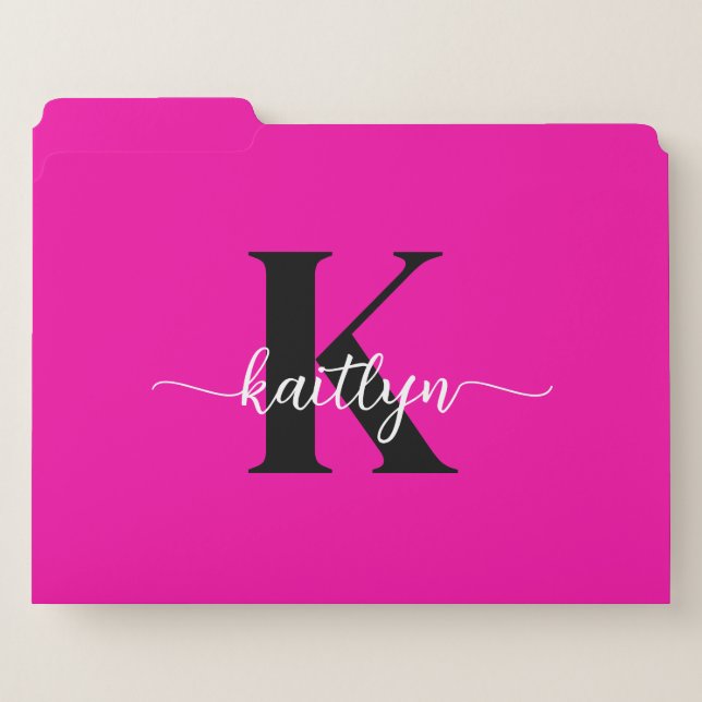 Hot Pink Black Monogram File Folder (Front Left)