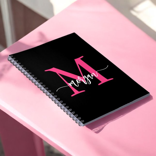 Hot Pink Black Monogram Girl's Back to School Notebook (Creator Uploaded)