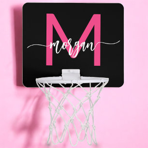 Hot Pink Black Monogram Girl's Dorm Room Mini Basketball Hoop