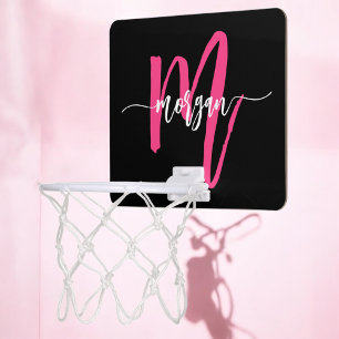Hot Pink Black Monogram Girl's Dorm Room Mini Basketball Hoop