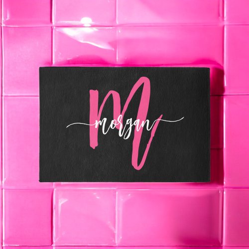 Hot Pink Black Monogram Girls Dorm Room Outdoor Rug