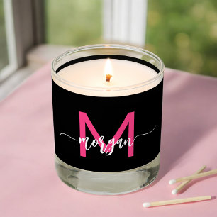 Hot Pink Black Monogram Girl's Dorm Room Scented Candle