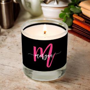 Hot Pink Black Monogram Girl's Dorm Room Scented Candle