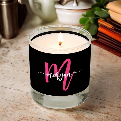 Hot Pink Black Monogram Girls Dorm Room Scented Candle