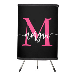 Hot Pink Black Monogram Girl's Dorm Room Tripod Lamp